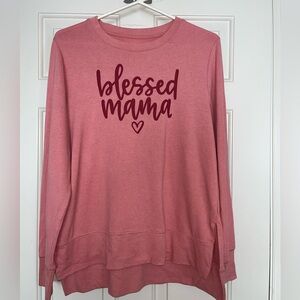PositivTees “Blessed Mama” Long Sleeve Graphic Top Pink | Size M
